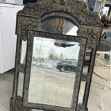 Miroir en laiton et bois noirci de style louis xiii vers 1880 h : 149 cm