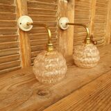 Swan neck wall lights in brass and Clichy glass