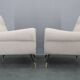 Pair of Italian mid-century boucle armchairs, iron & brass legs, 1950s