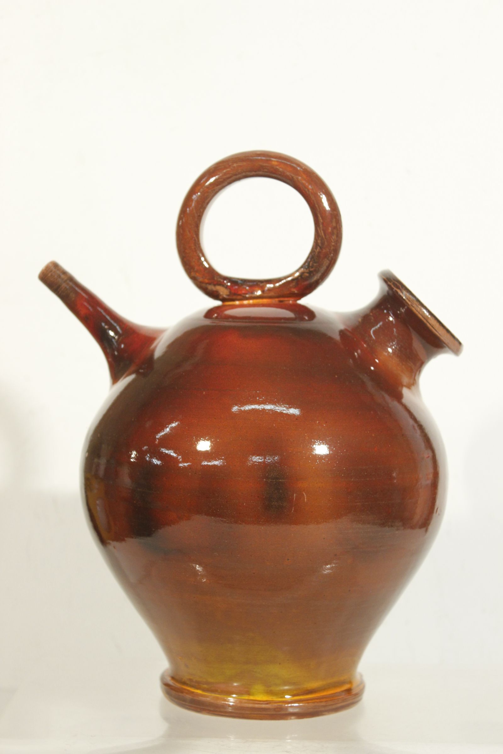 Vintage gargoulette jug in orange enamel ceramic France XXth