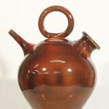 Vintage gargoulette jug in orange enamel ceramic France XXth