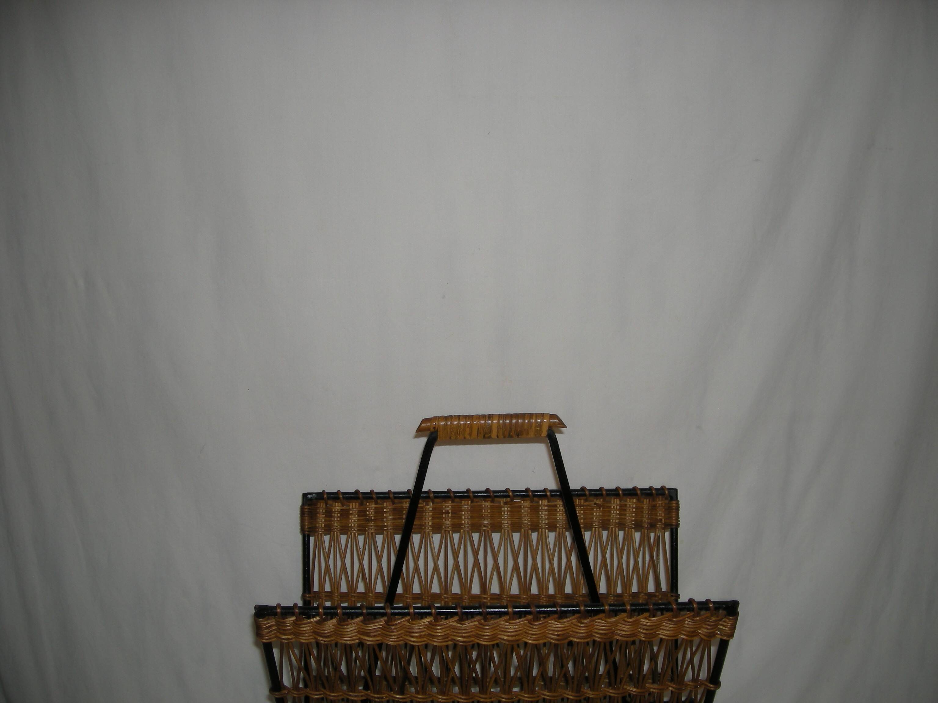 Rattan magazine rack from the 1950s