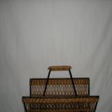 Rattan magazine rack from the 1950s