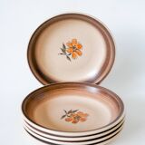 Set of 5 Gien stoneware soup plates with flowers 1970