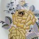 Ivory and blue geometric floral decoration plate, 1940s–50s