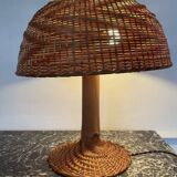 XXL mushroom lamp in woven rattan from the 70s