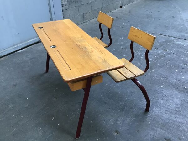 Pupitre bureau d'écolier banc vintage