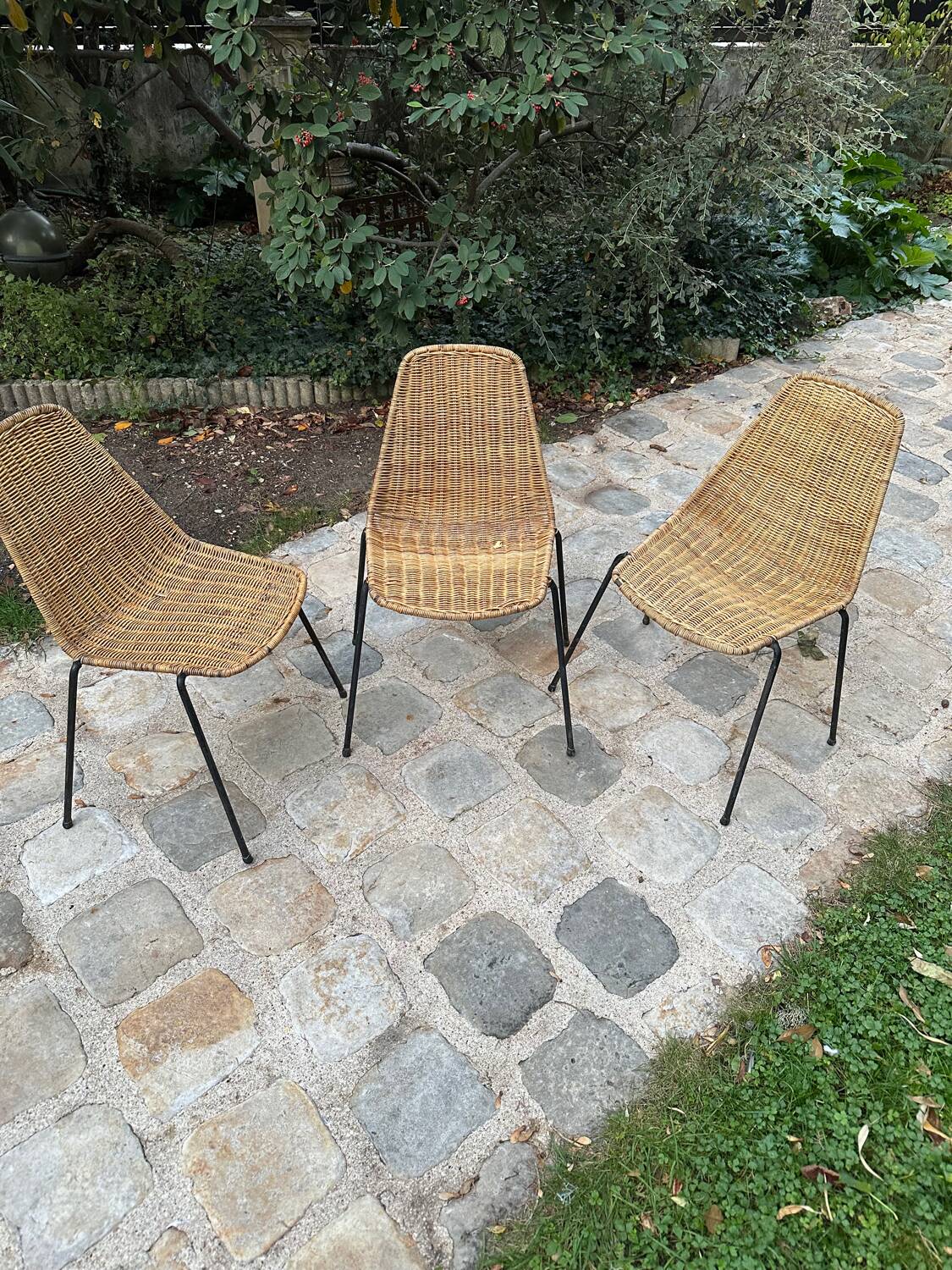 Woven rattan and metal chairs - 1950s/1960s