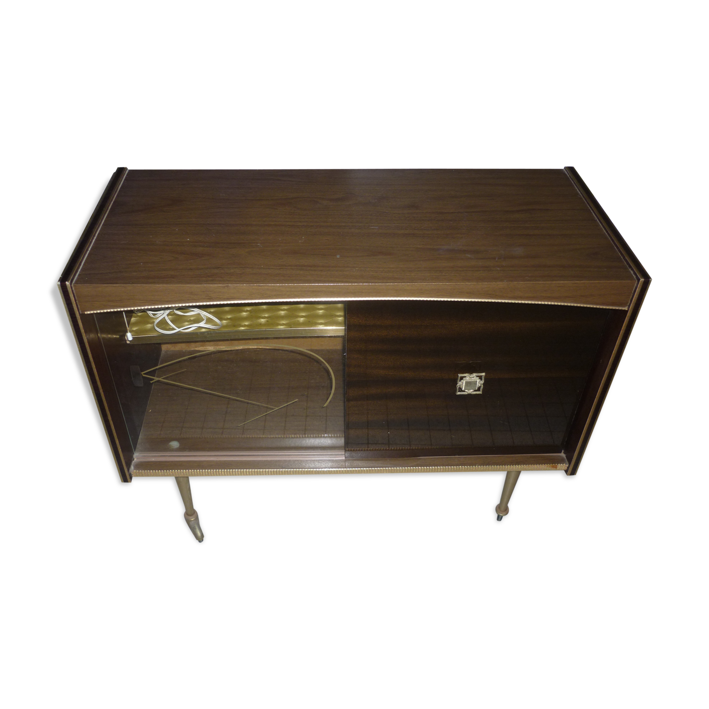 Furniture bar tv roulettes wood tackle 1970s
