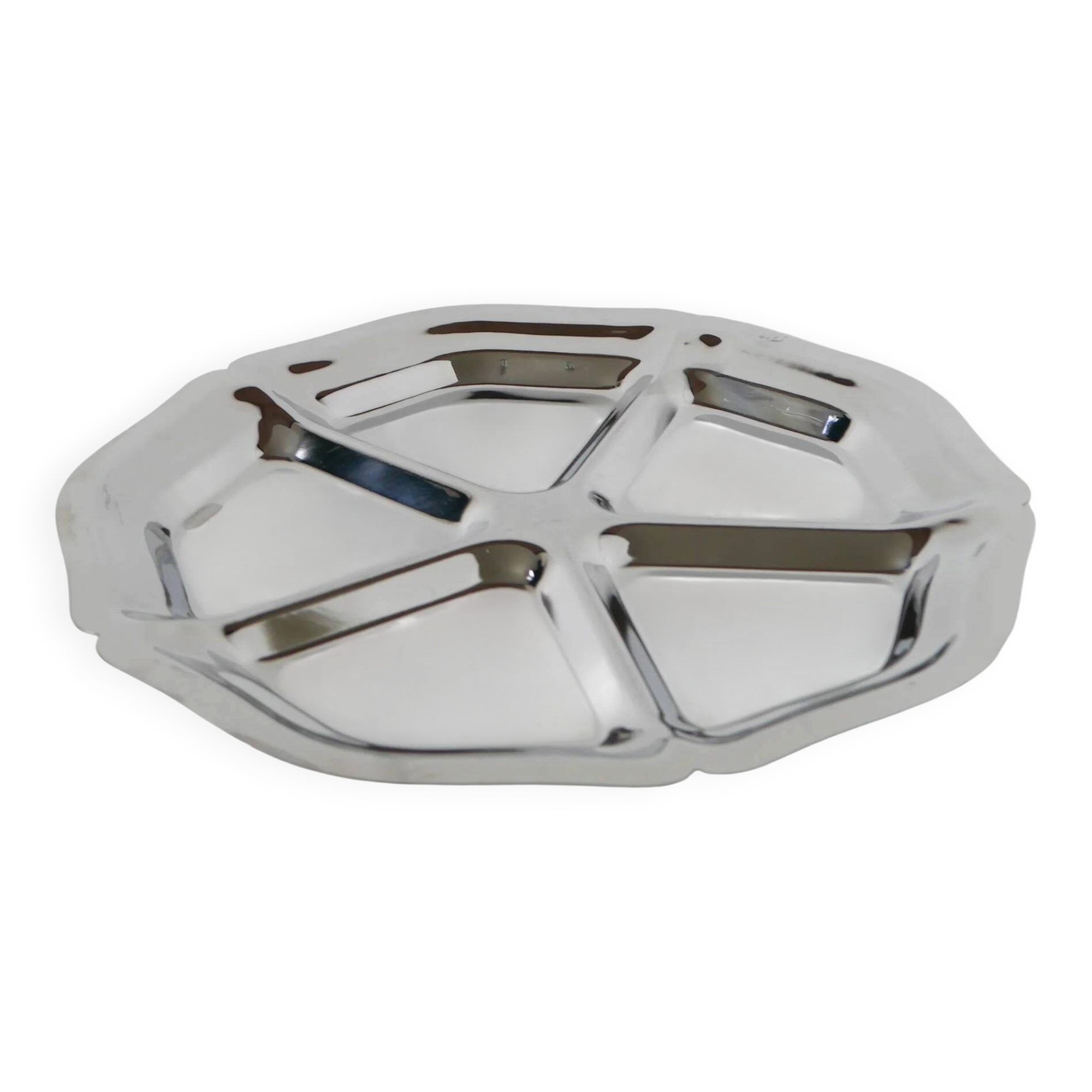 Stainless steel compartment dish, flower shape, 1970 - 33 cm
