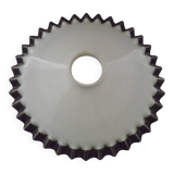 French frilled glass pendant shade, white opaline glass with a clear scalloped edge.