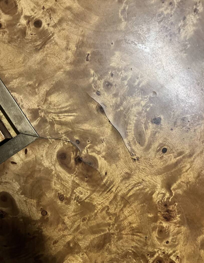 Elm burl coffee table with integrated drawers, Roche Bobois 1970