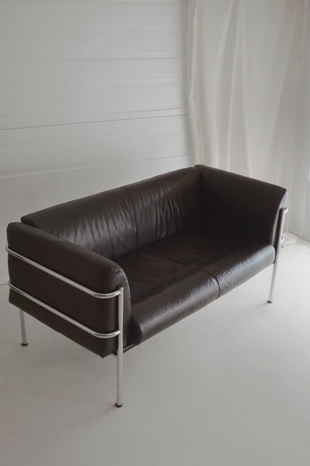Scandinavian sofa - 2-seater leather and chrome - beke - vintage