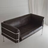 Scandinavian sofa - 2-seater leather and chrome - beke - vintage
