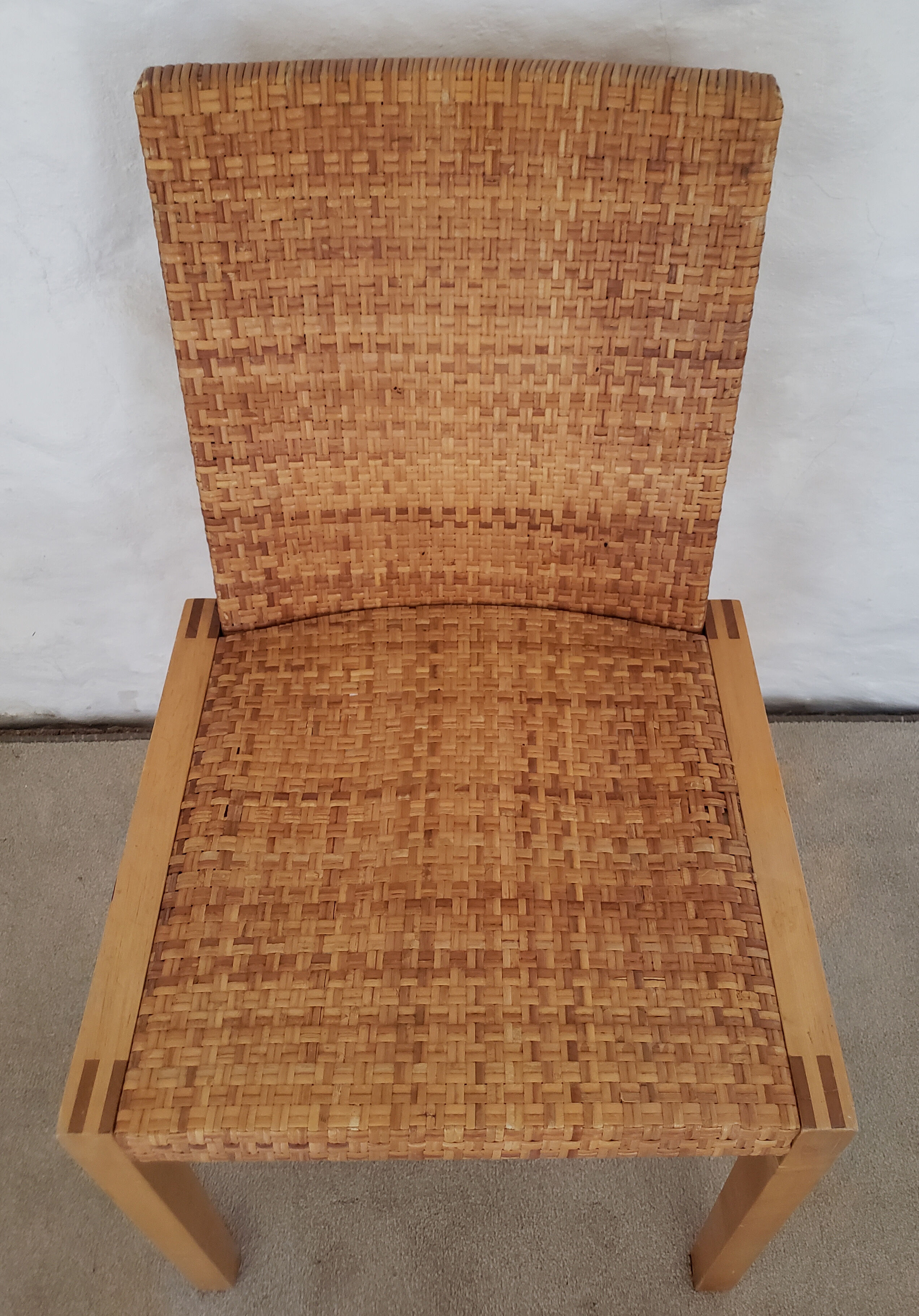 5 wooden and rattan chairs
