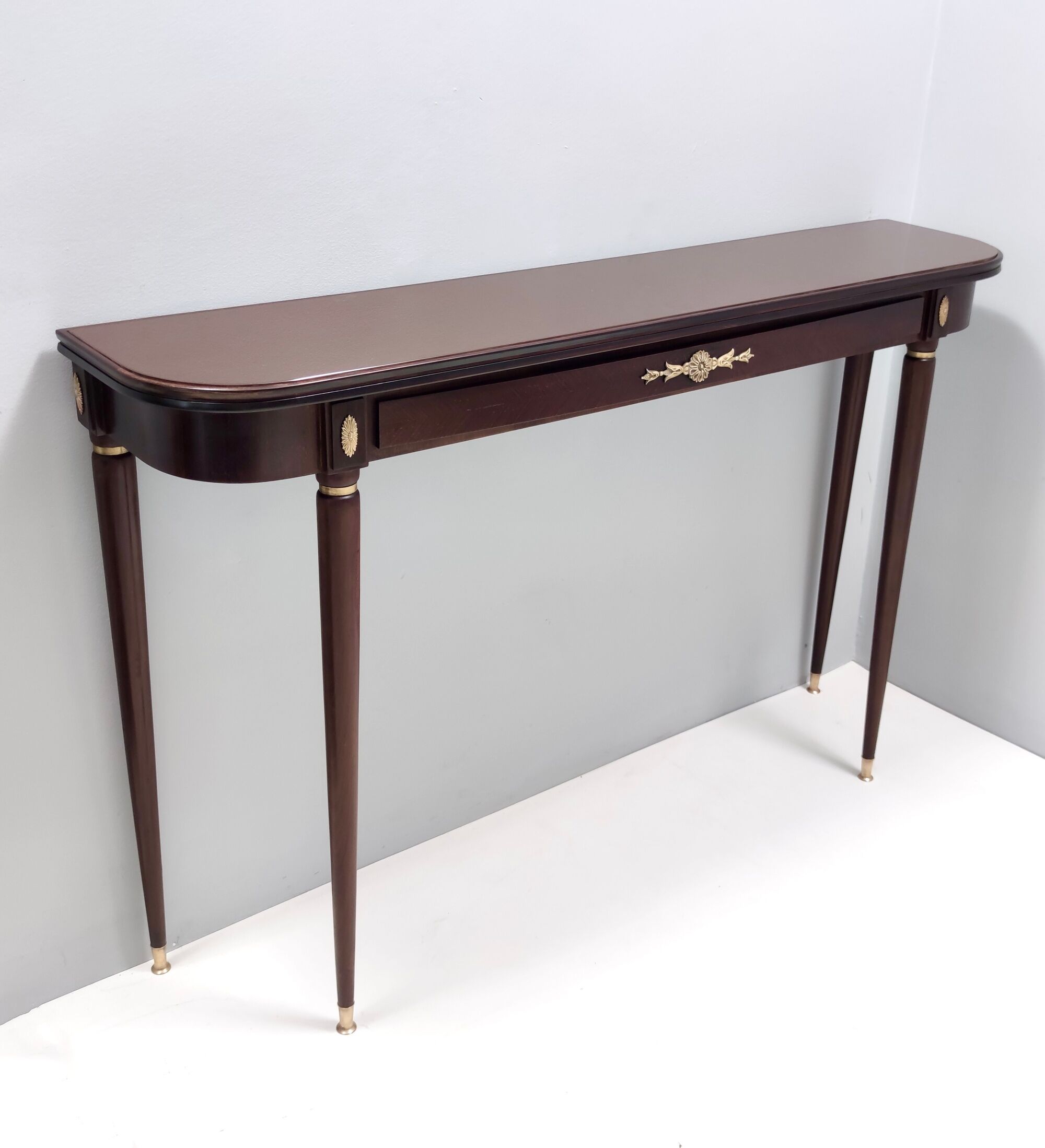 Vintage Ebonized Beech Console Table by Paolo Buffa with Glass Top, Italy