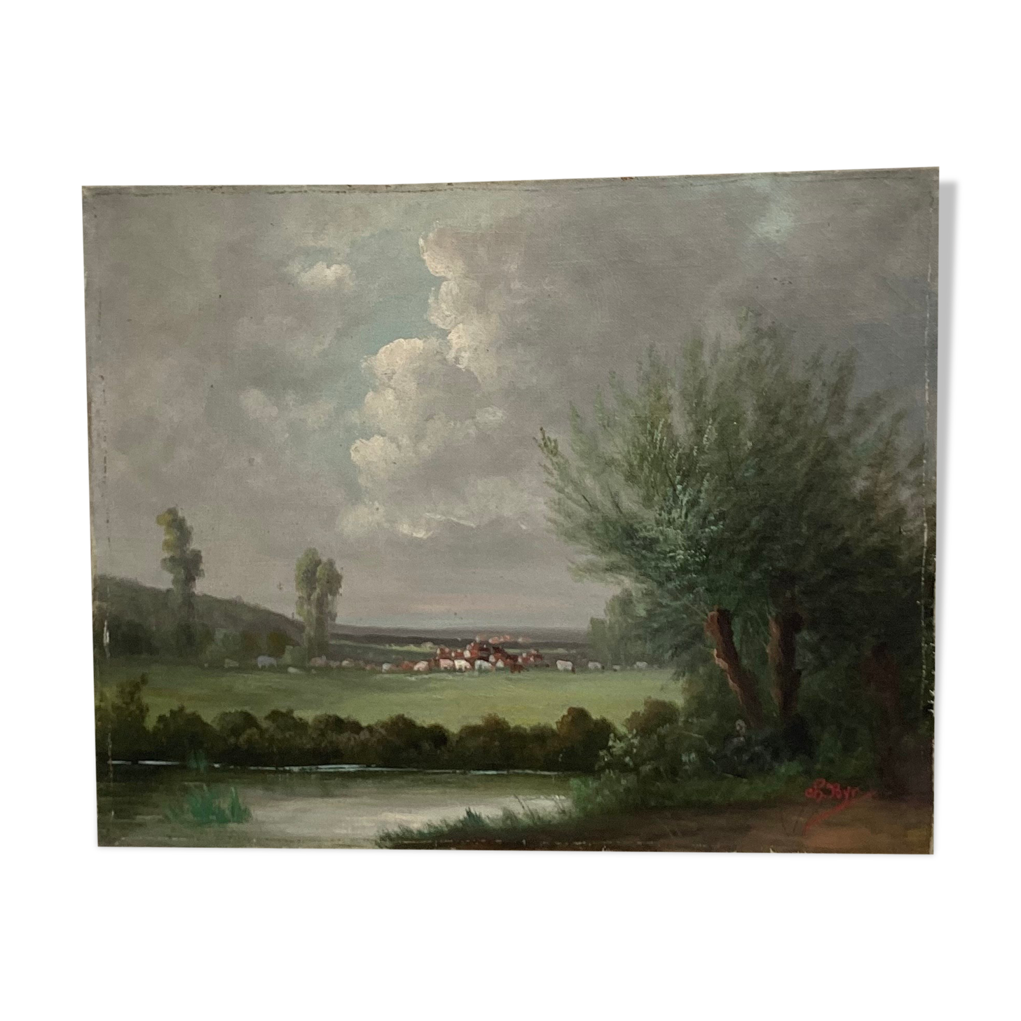 Old painting signed HST landscape dimension: height -33cm- width -41cm-