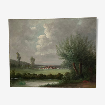 Old painting signed HST landscape dimension: height -33cm- width -41cm-