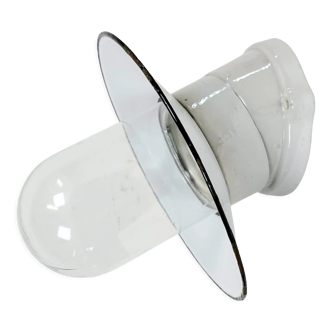 Vintage Porcelain White Enamel Wall Light with Clear Glass, 1960s