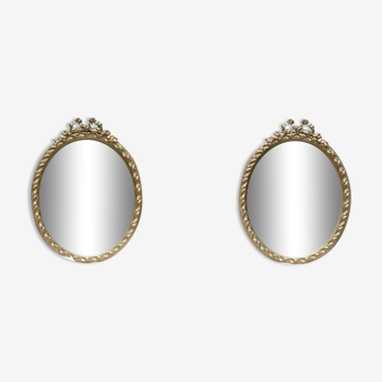 Paire de miroirs ovales anciens , bois doré, style Louis XVI, 45x35 cm