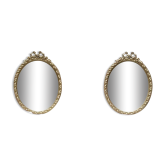 Pair of antique oval mirrors, gilded wood, Louis XVI style, 45x35 cm