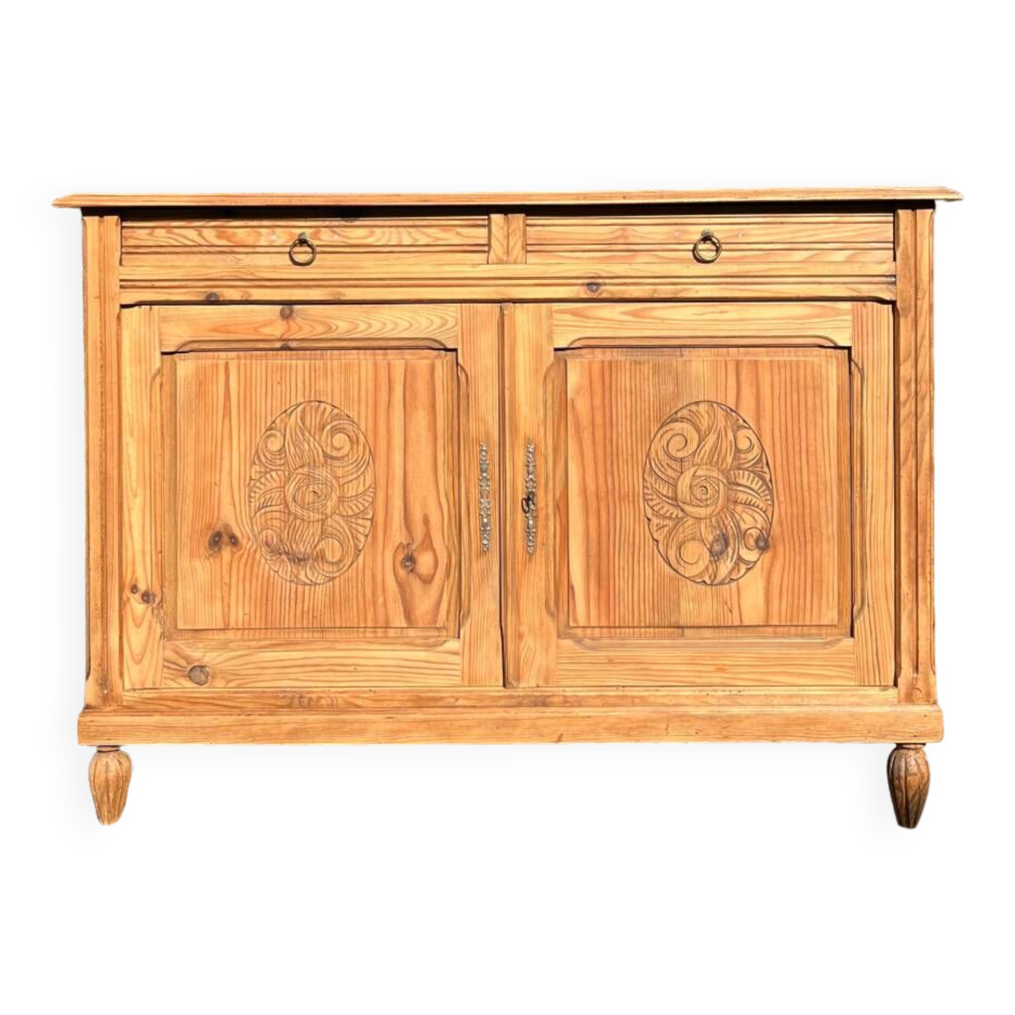 Art deco light raw wood sideboard