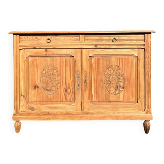 Art deco light raw wood sideboard