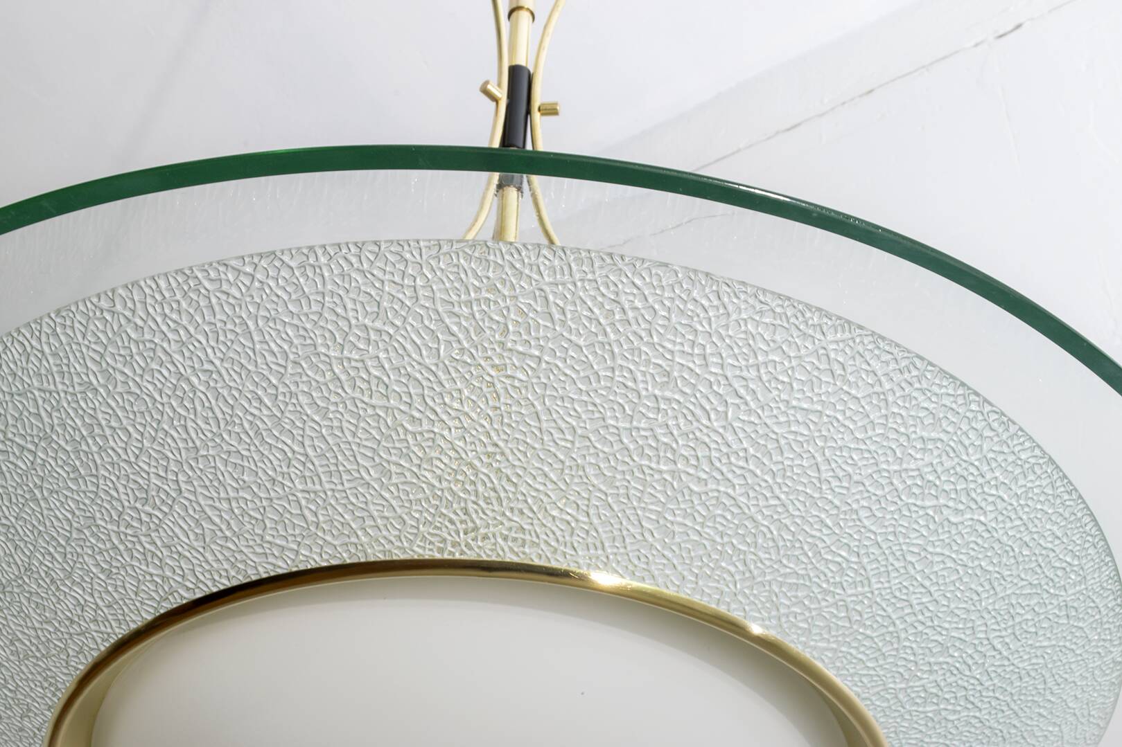 Lustre italien en verre et laiton de style Fontana Arte, années 40