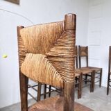 Set of 6 straw and oak Beauche chairs.