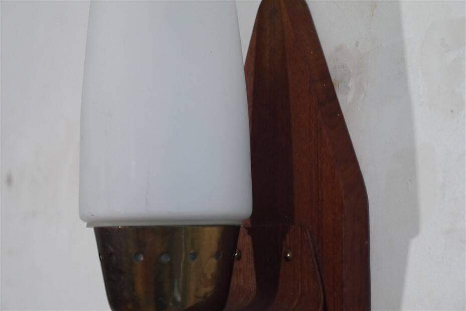 Danish teak and opaline wall lamp