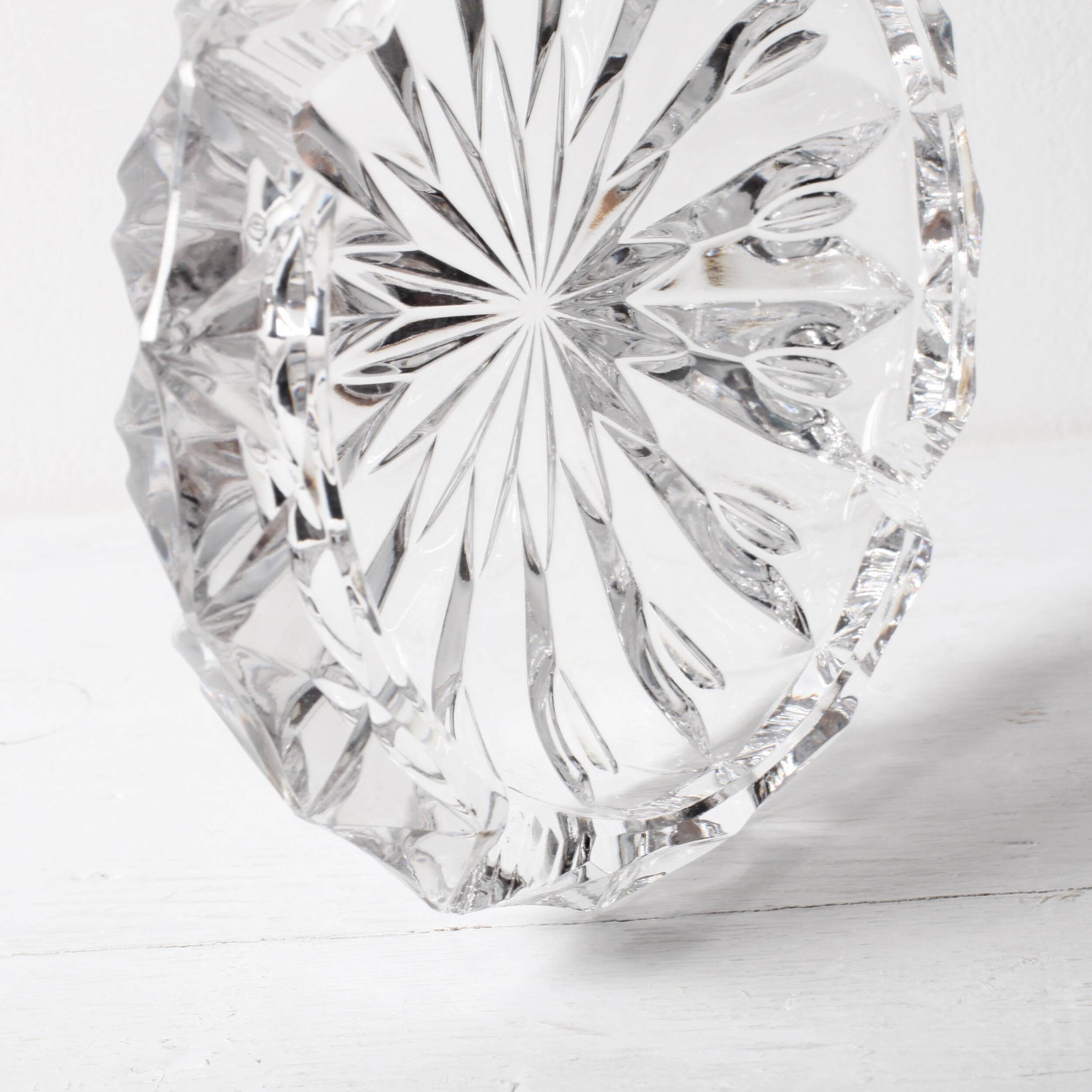 Vintage Heavy Cut Glass Ashtray, Large Round Mid-Century Accessory