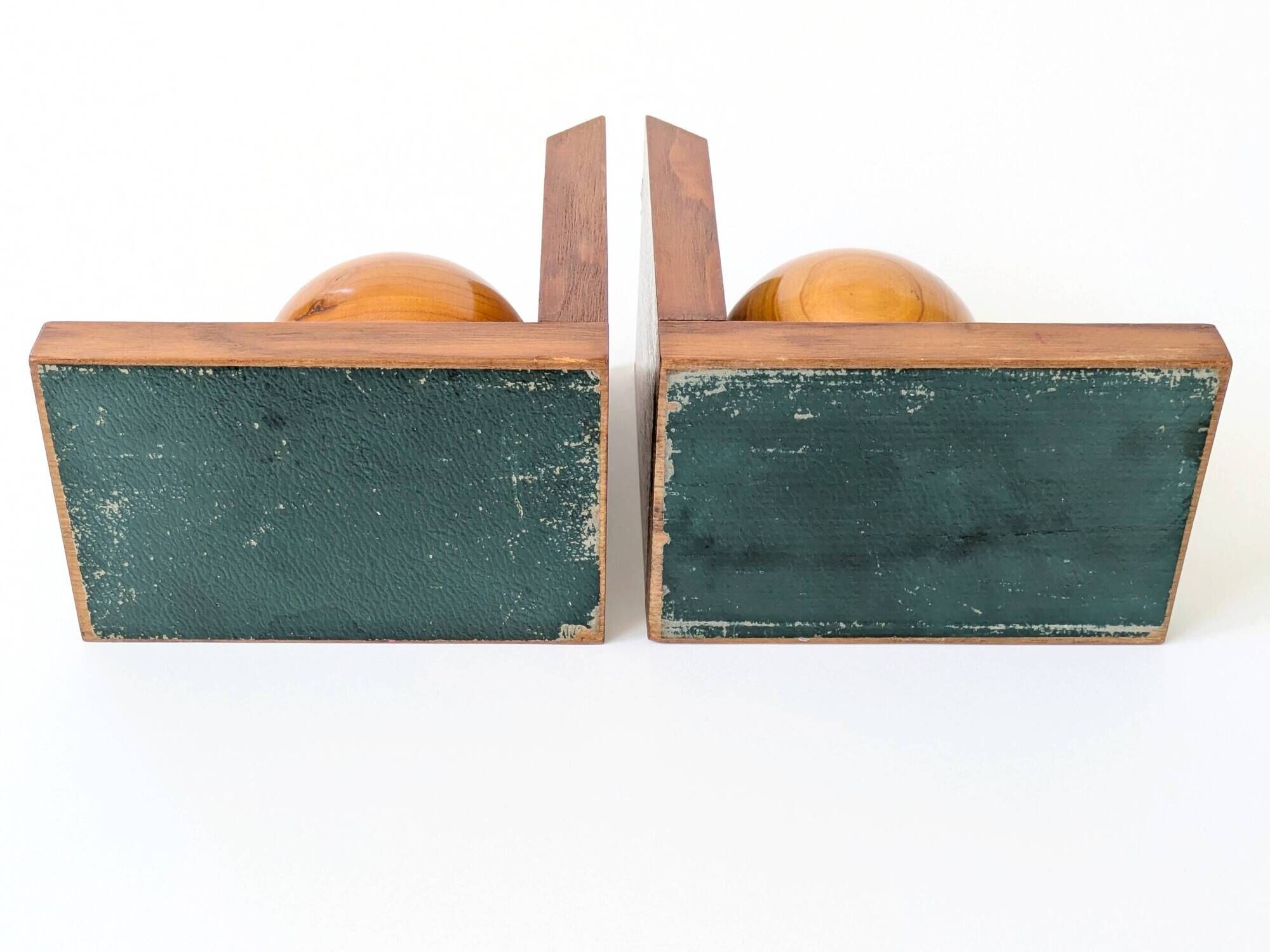 Pair of vintage bookends with polished wooden balls, Art Deco style