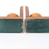 Pair of vintage bookends with polished wooden balls, Art Deco style