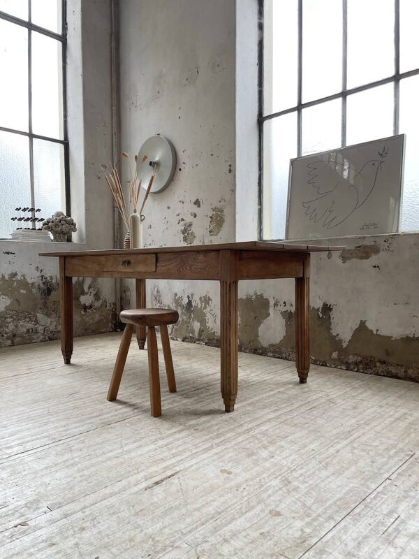 Table de ferme boucher chêne années 50