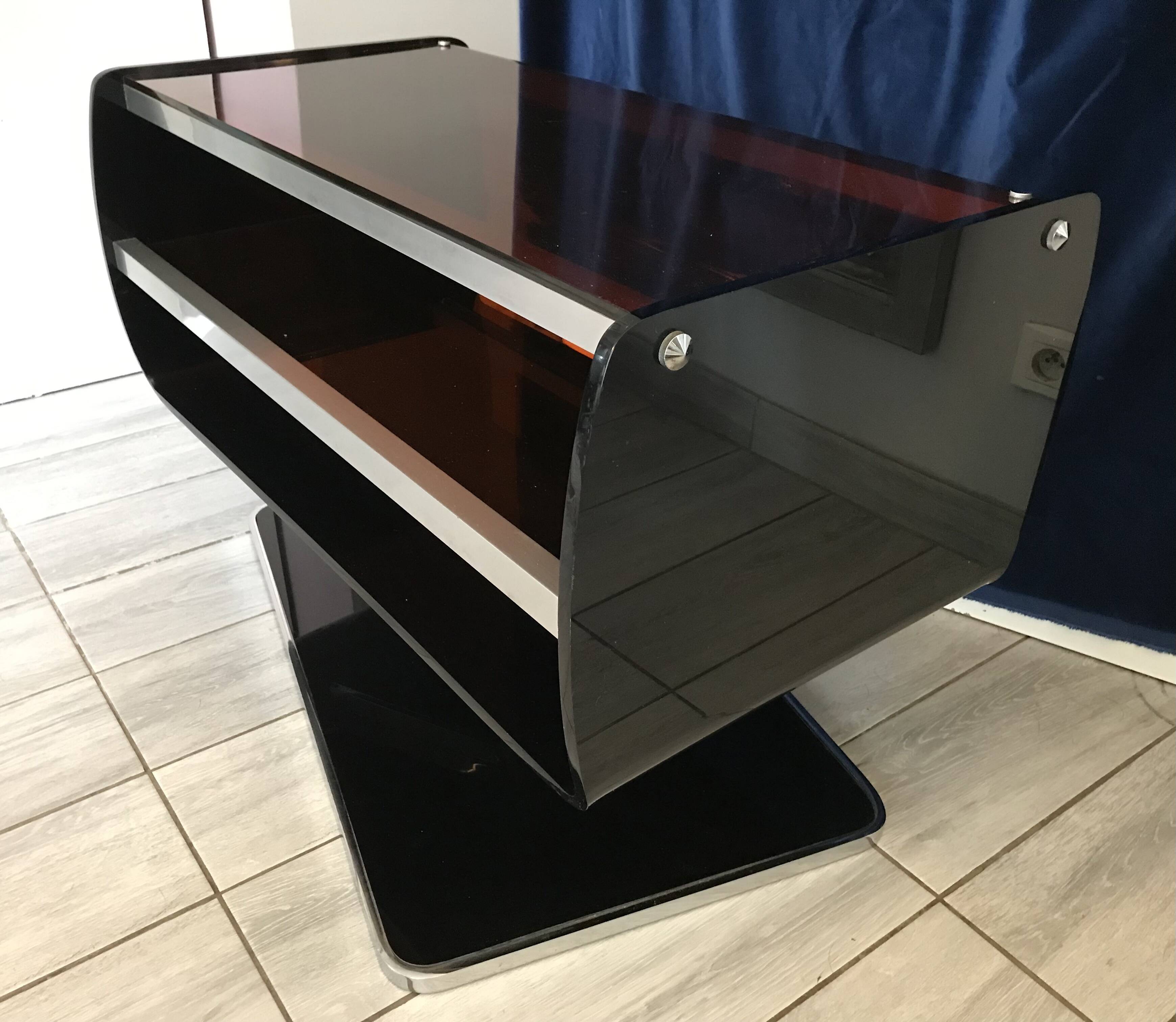 Meuble de TV pivotant en plexiglas fumé