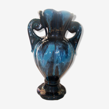 Vase Vallauris  hauteur 32 cm couleur bleu nuit avec reflet