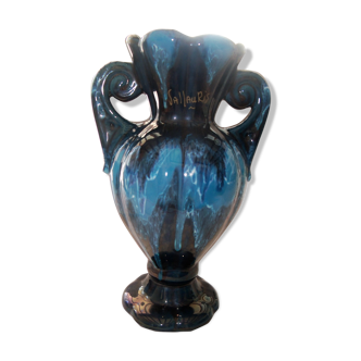 Vase Vallauris  hauteur 32 cm couleur bleu nuit avec reflet