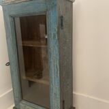 Small wall display case in blue lacquered teak