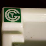 Three opalex ashtrays at the Logo of the Trans-Atlantic General Company - French Line - Model created by Jean Luce for the cruises of the liner Normandy and France