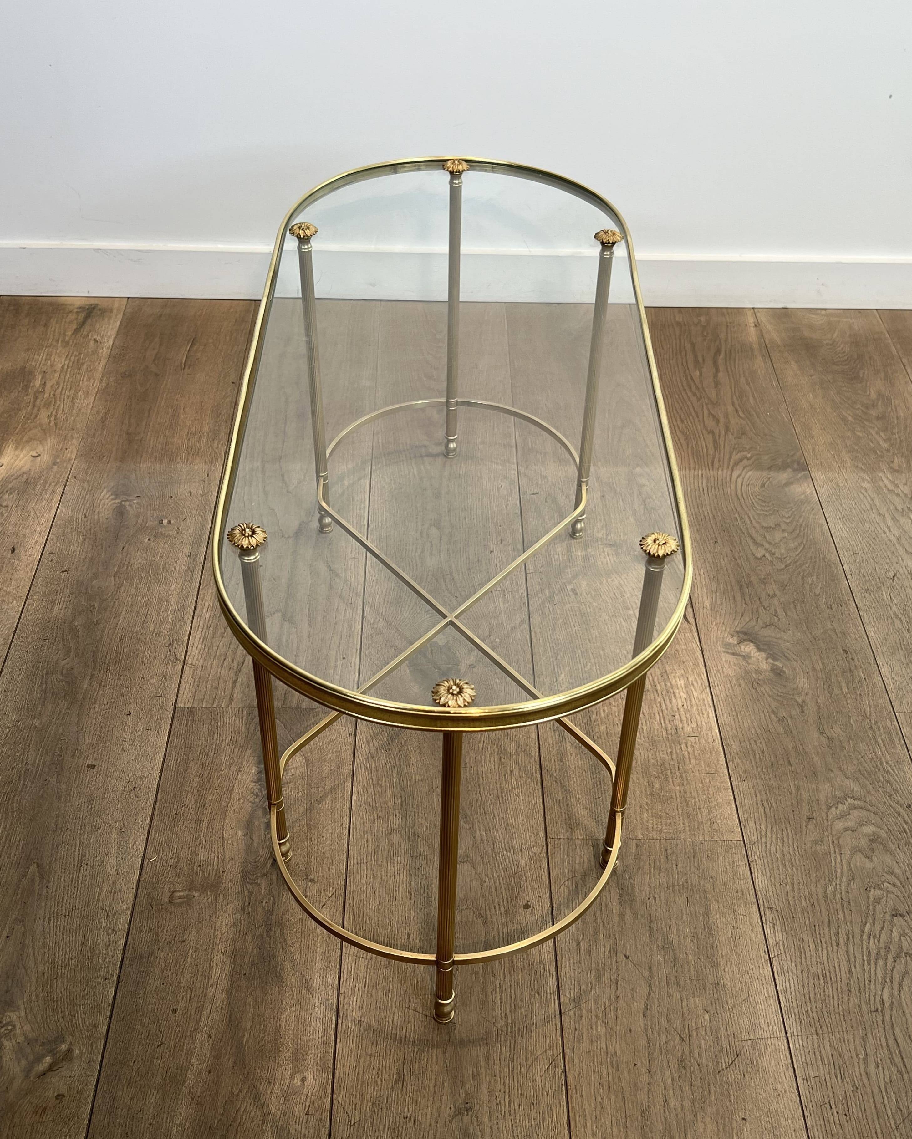 Oblong Coffee Table in Brass and Glass, by Maison Baguès, 1960s.