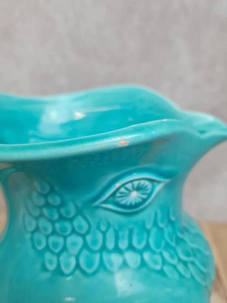 Vintage turquoise ceramic pitcher St-Clément model Aigle.