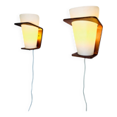 Appliques murales en bois et verre courbé Nx41 par Louis Kalff pour Philips, Pays-Bas, années 1950.