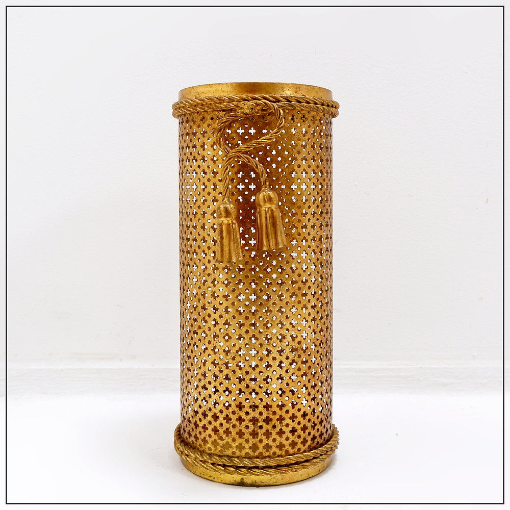 Golden umbrella stand Hollywood Regency by Li Puma Firenze, Italy 1950s