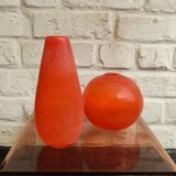 Pair of Murano vases by Seguso - Vintage Corroso glass in orange.