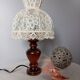 Table lamp with romantic wood and lace ambiance, retro chic