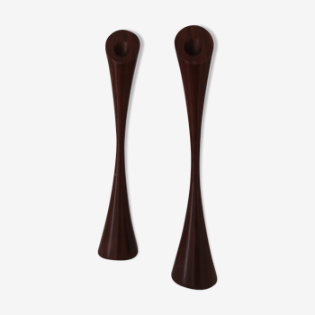 Danish mid century teak candlesticks