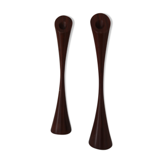 Danish mid century teak candlesticks