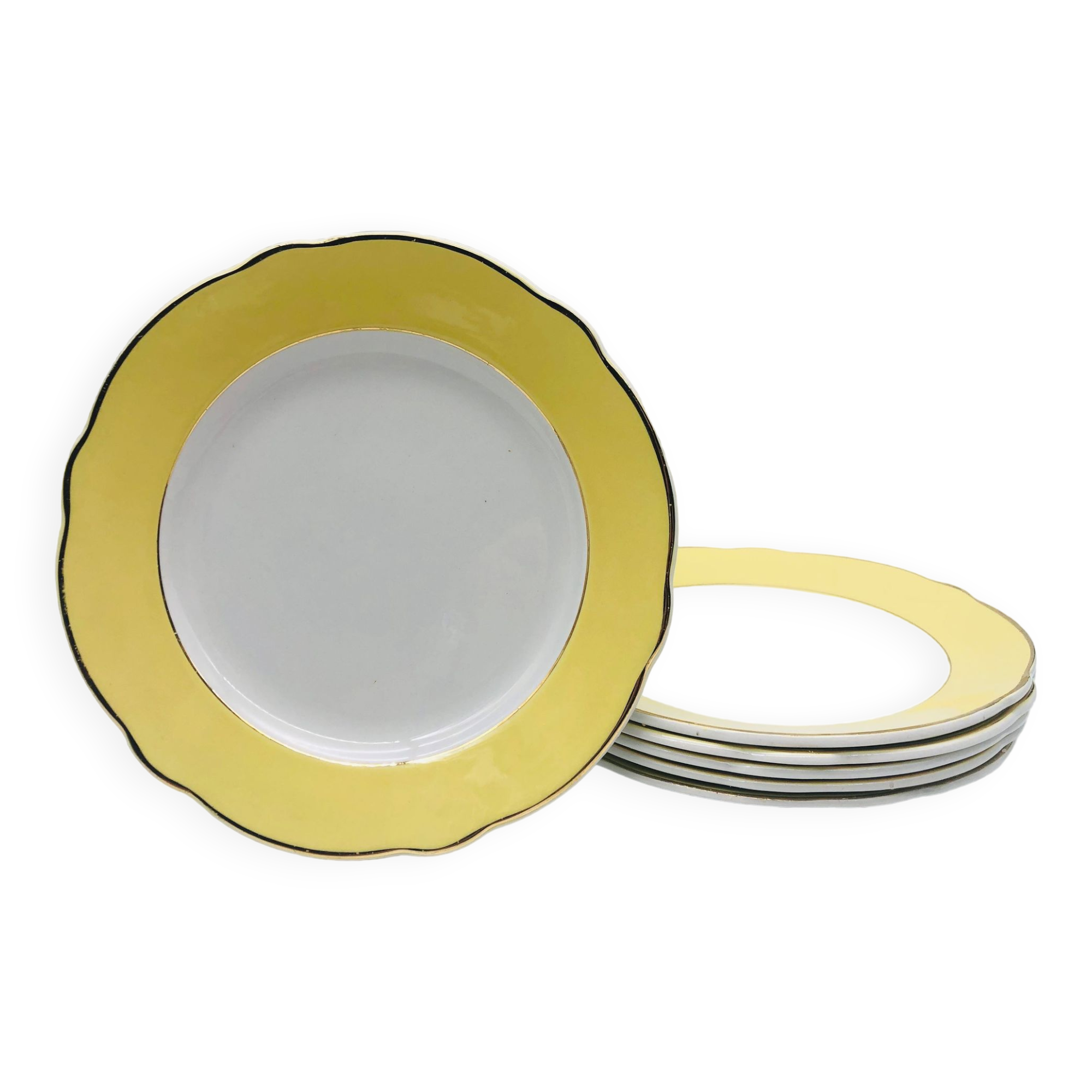 6 Assiettes plates Estampillées « K&G Lunéville Badonviller», Jonquille