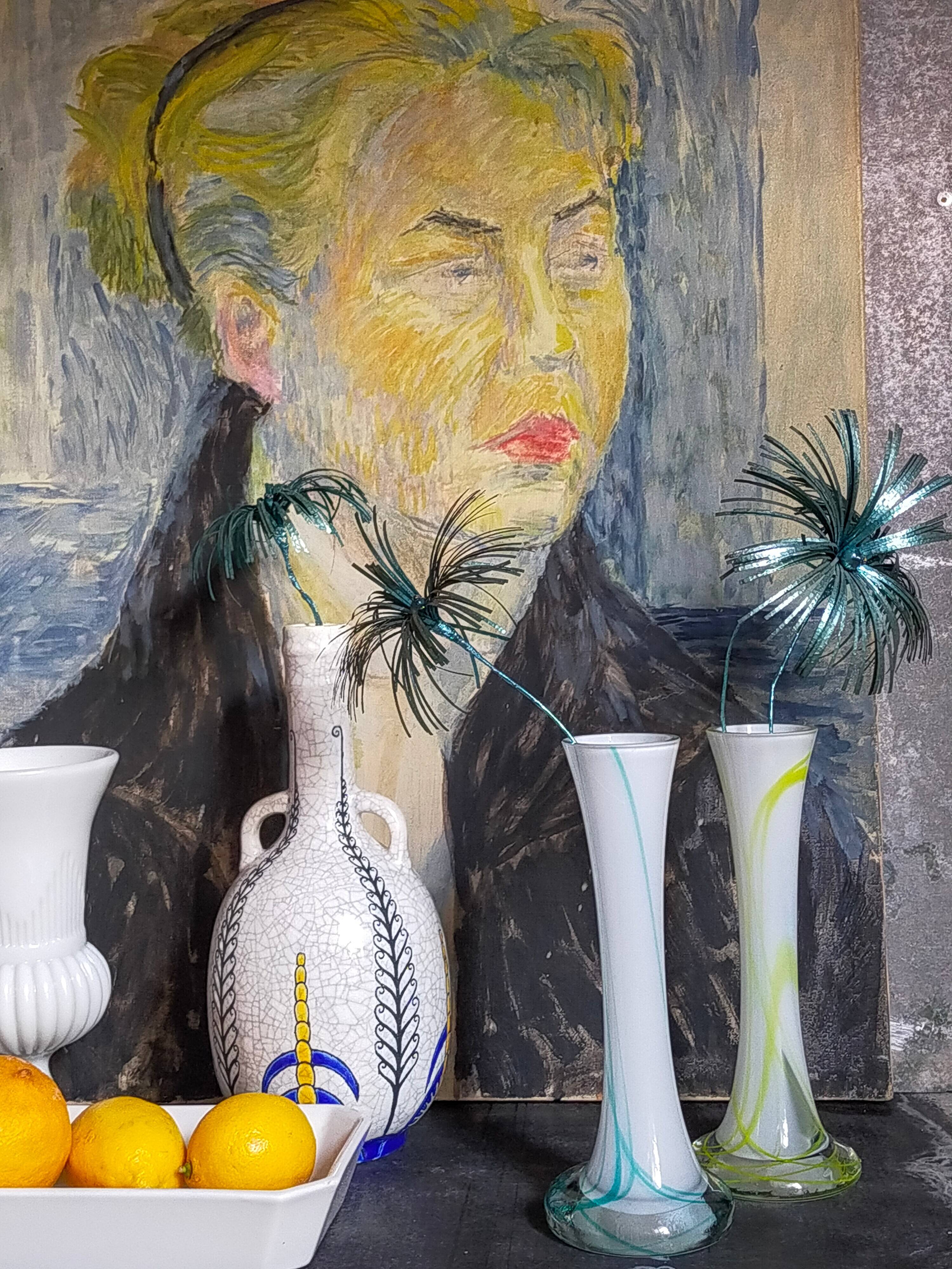 Duo of makora blown glass soliflores (krosno, poland) 1970s