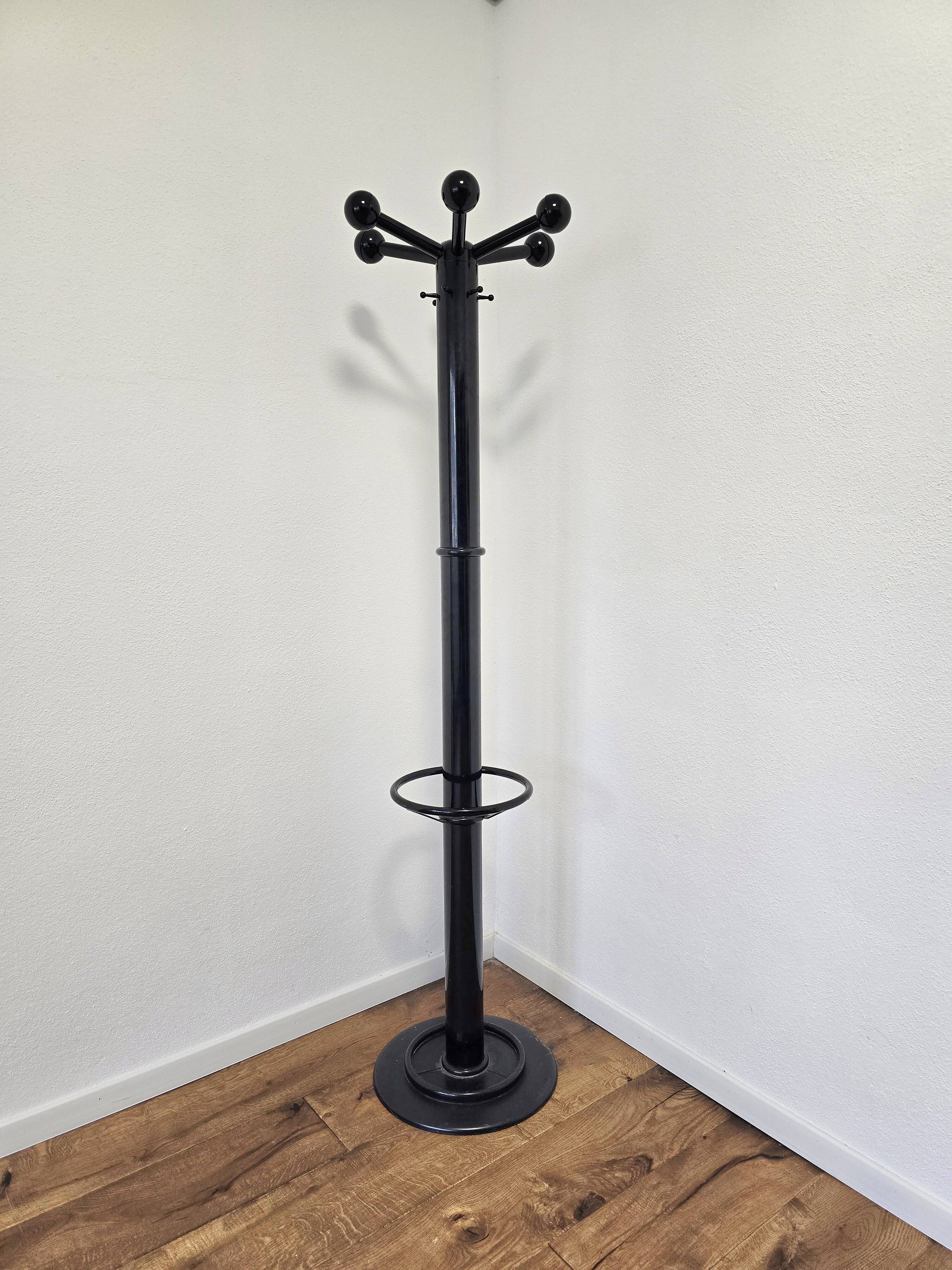 80s Stylish Black Coat Rack and Umbrella Stand